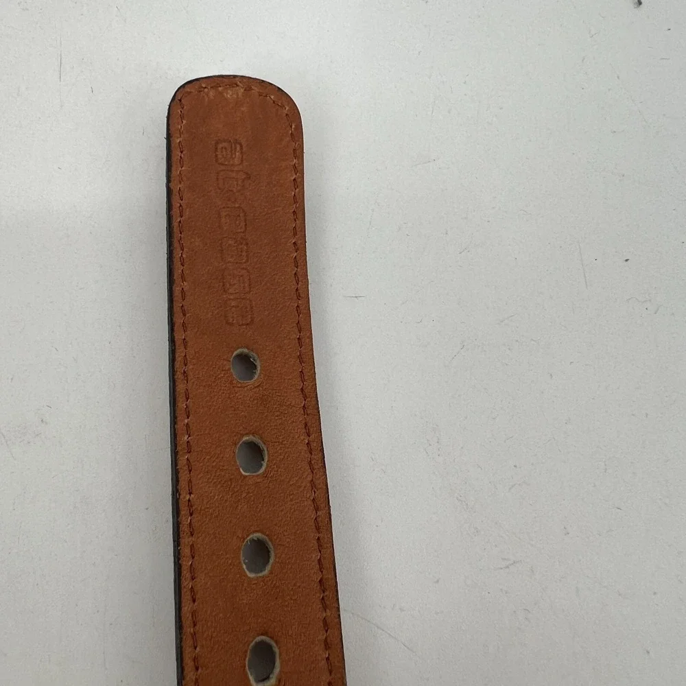 Vtg Dooney & Bourke At Ease Belt Womens 24 Blue Canvas Brown Leather Solid Brass